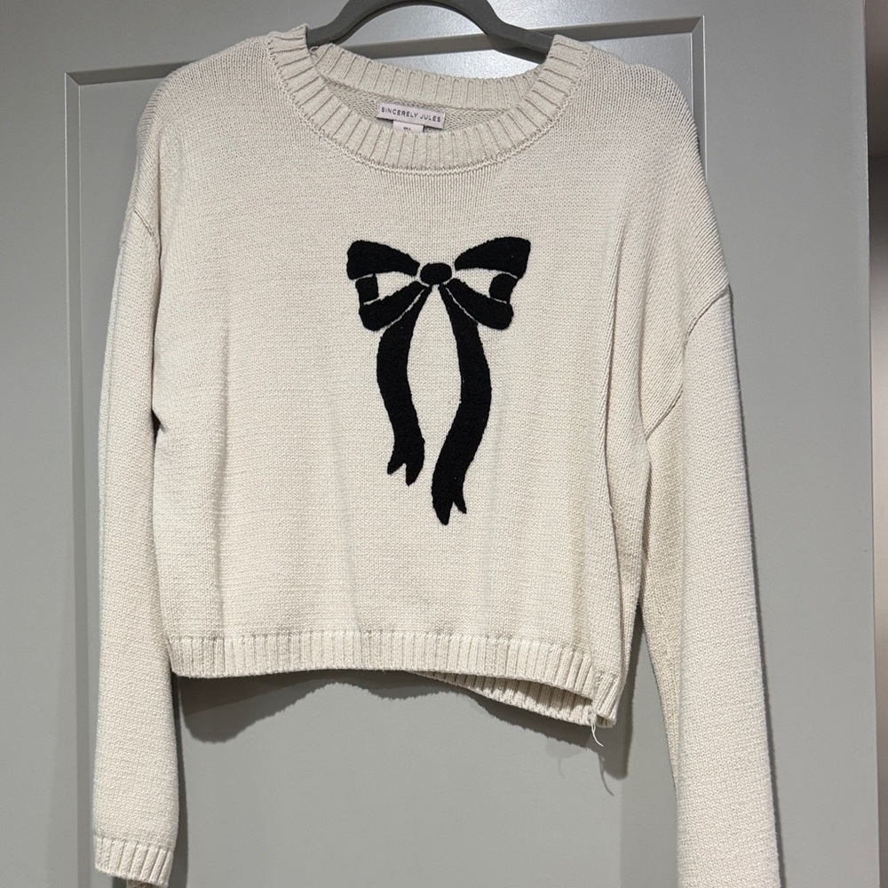 Sincerely Jules Cream Sweater with Black Bow